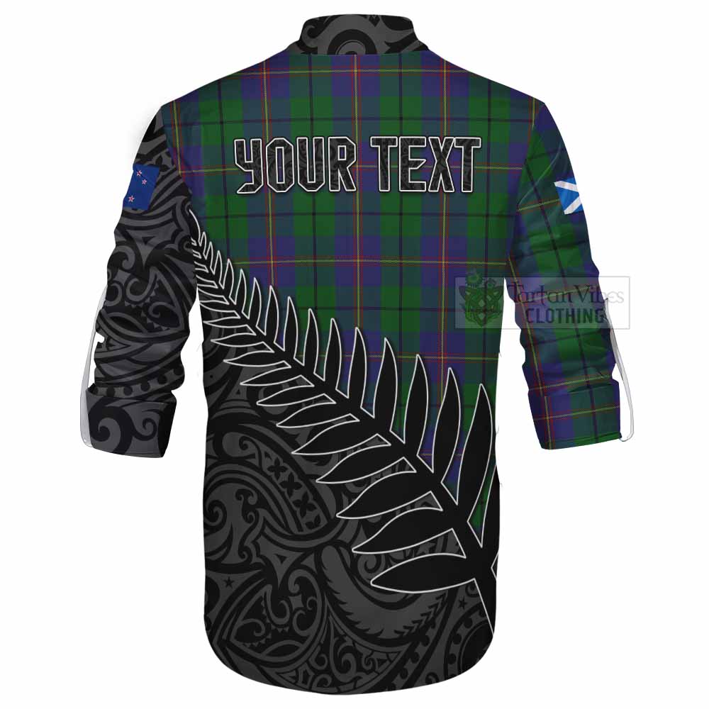 Tartan Vibes Clothing Carmichael Crest Tartan Ghillie Kilt Shirt with New Zealand Silver Fern Half Style