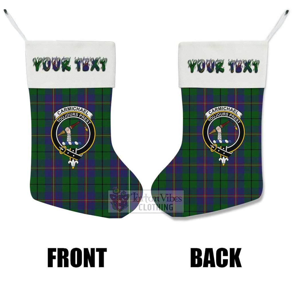 Tartan Vibes Clothing Carmichael Tartan Family Crest Christmas Stocking with Personalized Text