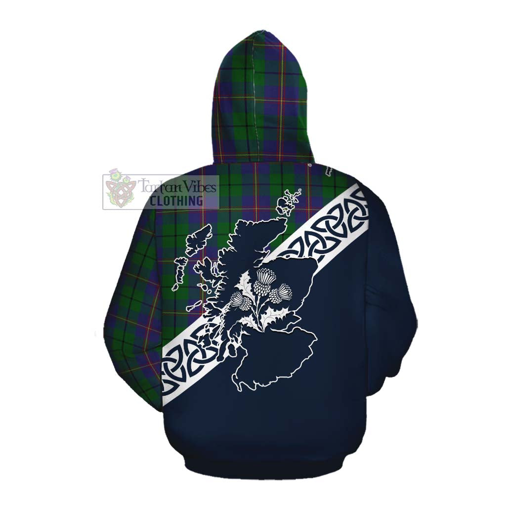 Tartan Vibes Clothing Carmichael Tartan Cotton Hoodie Featuring Thistle and Scotland Map