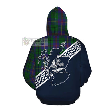 Carmichael Tartan Cotton Hoodie Featuring Thistle and Scotland Map