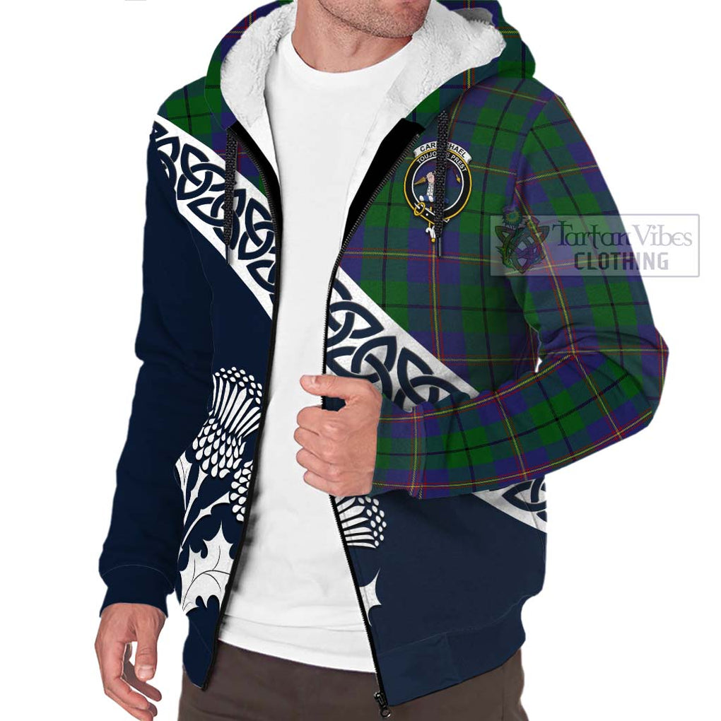 Tartan Vibes Clothing Carmichael Tartan Sherpa Hoodie Featuring Thistle and Scotland Map