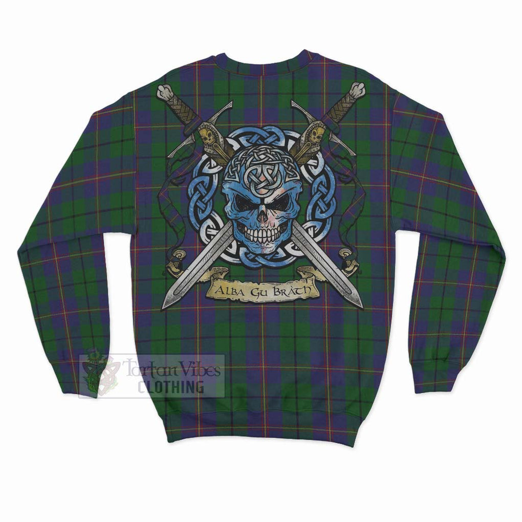 Tartan Vibes Clothing Carmichael Tartan Sweatshirt with Family Crest Celtic Skull Style