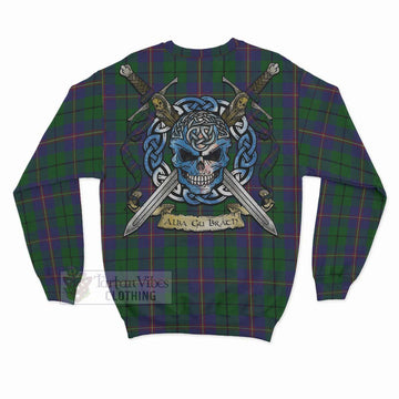 Carmichael Tartan Sweatshirt with Family Crest Celtic Skull Style