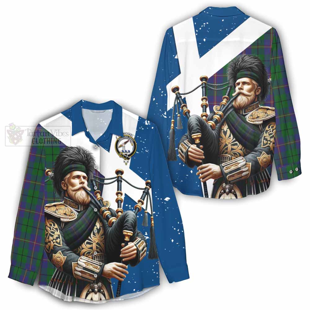 Tartan Vibes Clothing Carmichael Tartan Women's Casual Shirt with Family Crest Scottish Bagpiper Vibes