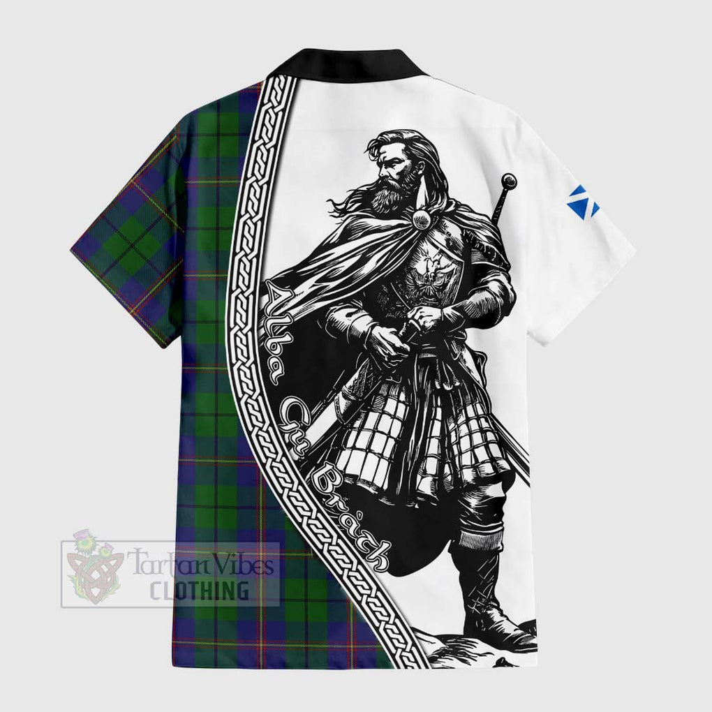 Tartan Vibes Clothing Carmichael Tartan Clan Crest Short Sleeve Button Shirt with Highlander Warrior Celtic Style