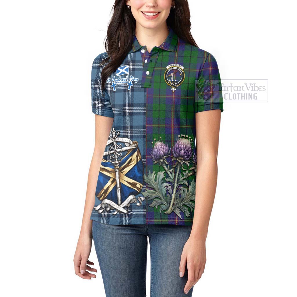 Tartan Vibes Clothing Carmichael Tartan Women's Polo Shirt Happy St. Andrew's Day Half Tartan Style