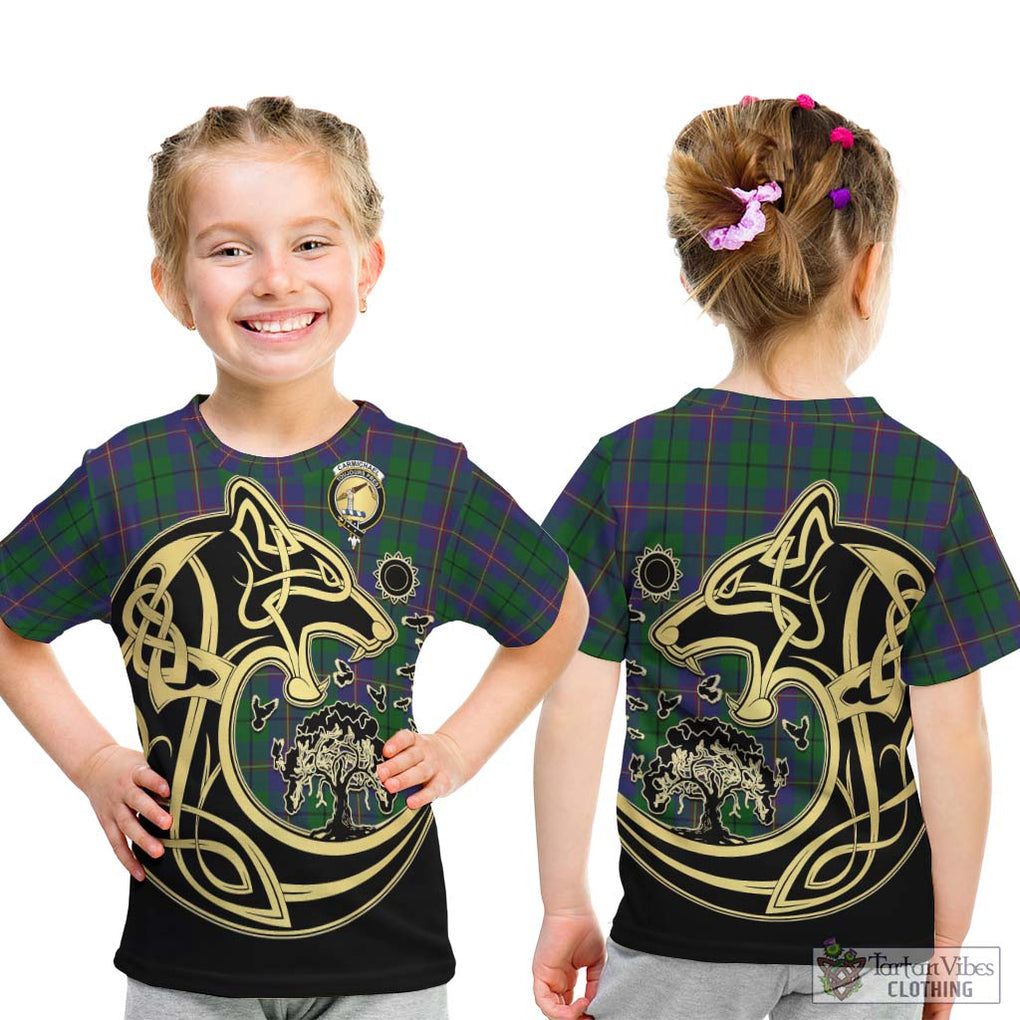 Carmichael Tartan Kid T-Shirt with Family Crest Celtic Wolf Style - Tartan Vibes Clothing