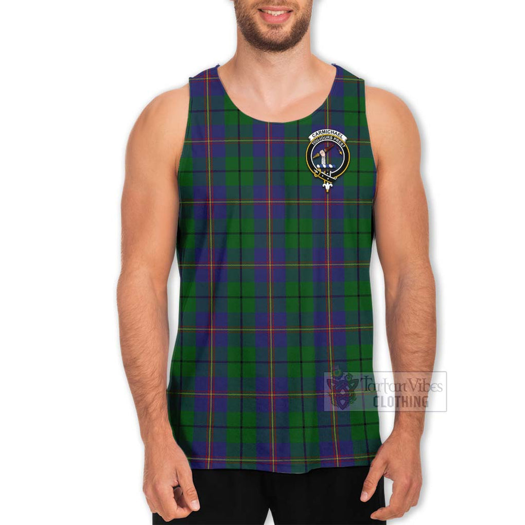 Tartan Vibes Clothing Carmichael Tartan Men's Tank Top with Family Crest Celtic Skull Style