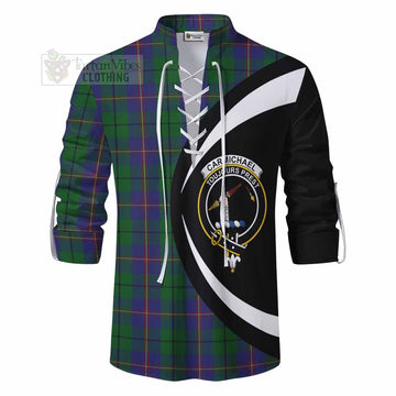 Carmichael Tartan Ghillie Kilt Shirt with Family Crest Circle Style