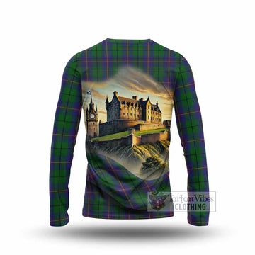 Carmichael Tartan Family Crest Long Sleeve T-Shirt with Scottish Ancient Castle Style - Tartan Vibes Clothing