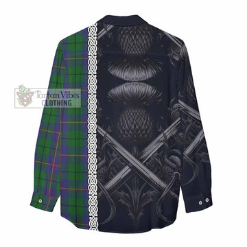 Carmichael Tartan Women's Casual Shirt with Family Crest Cross Sword Thistle Celtic Vibes - Tartan Vibes Clothing