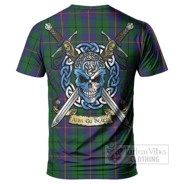 Carmichael Tartan T-Shirt with Family Crest Celtic Skull Style