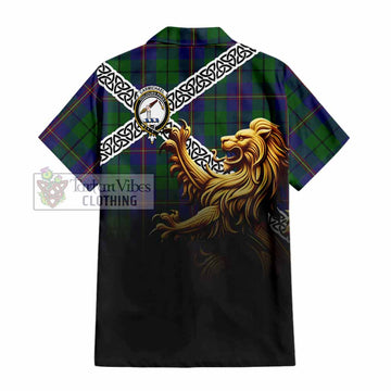 Carmichael Crest Tartan Hawaiian Shirt with Golden Lion Emblem Celtic Style - Tartan Vibes Clothing