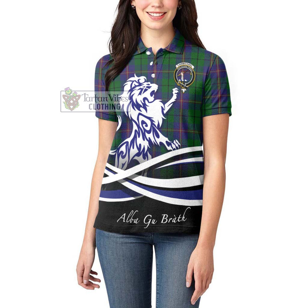 Carmichael Tartan Women's Polo Shirt with Alba Gu Brath Regal Lion Emblem - Tartanvibesclothing Shop