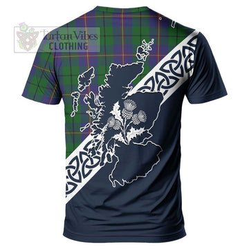 Carmichael Tartan T-Shirt Featuring Thistle and Scotland Map