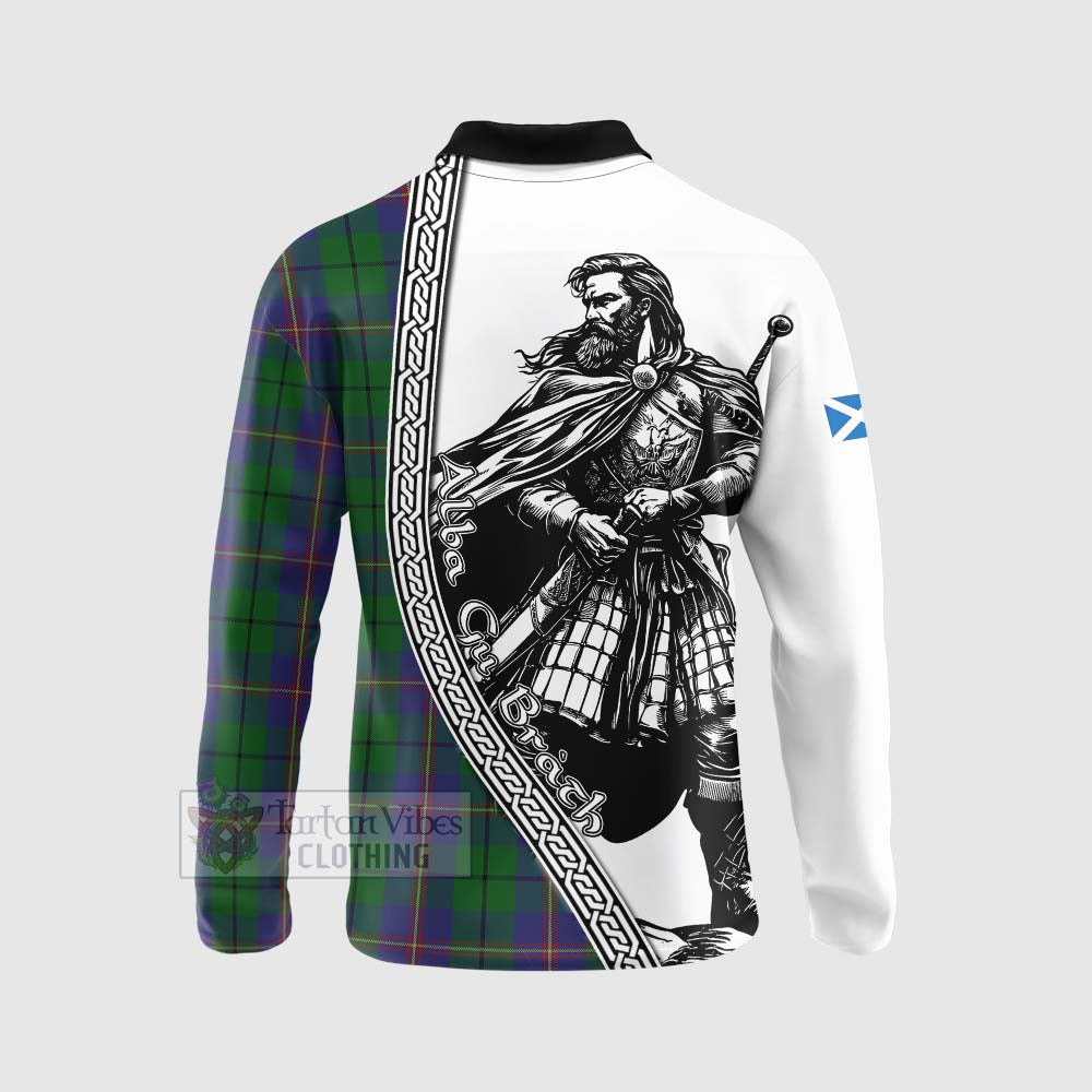 Tartan Vibes Clothing Carmichael Tartan Clan Crest Long Sleeve Polo Shirt with Highlander Warrior Celtic Style