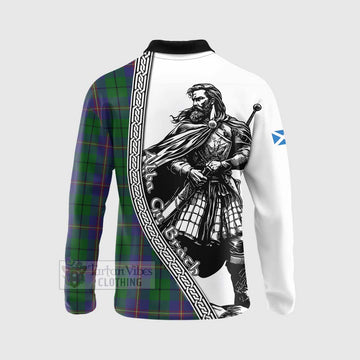 Carmichael Tartan Clan Crest Long Sleeve Polo Shirt with Highlander Warrior Celtic Style