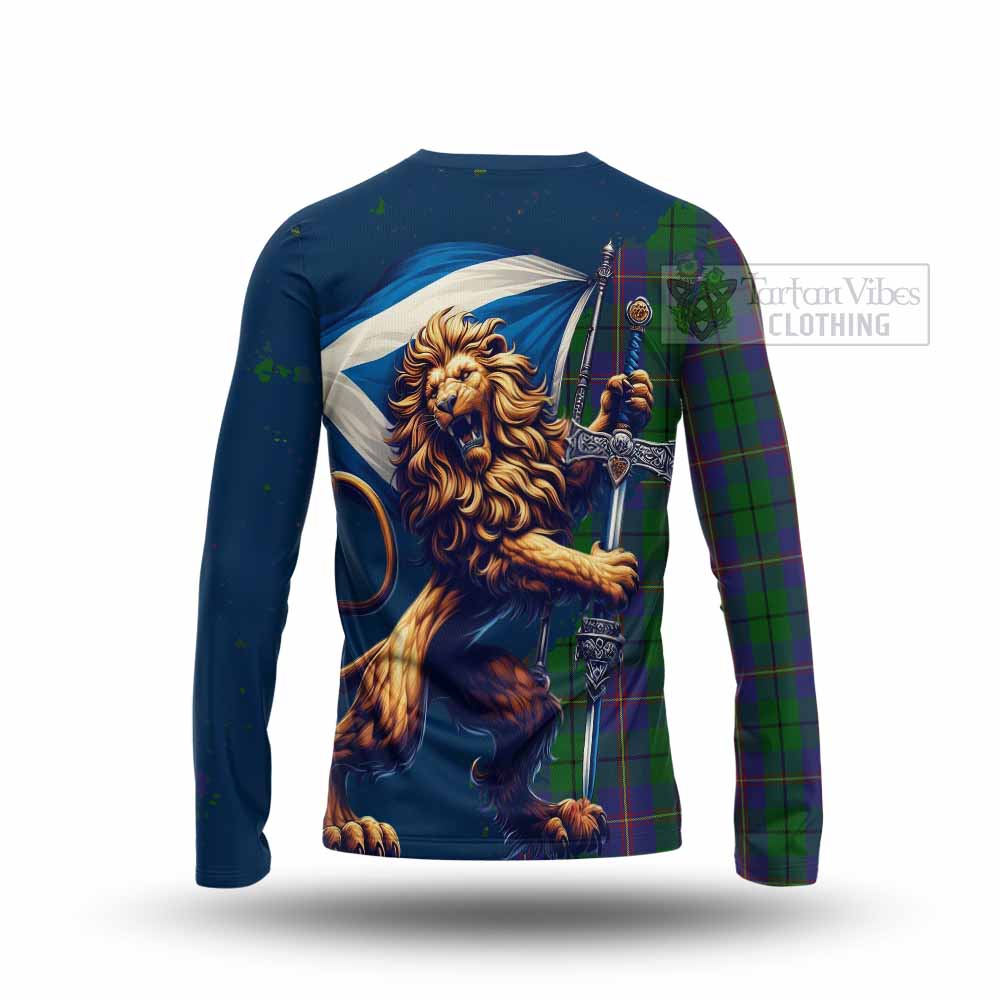 Tartan Vibes Clothing Carmichael Tartan Family Crest Long Sleeve T-Shirt with Scottish Majestic Lion