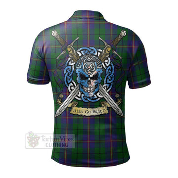 Carmichael Tartan Polo Shirt with Family Crest Celtic Skull Style