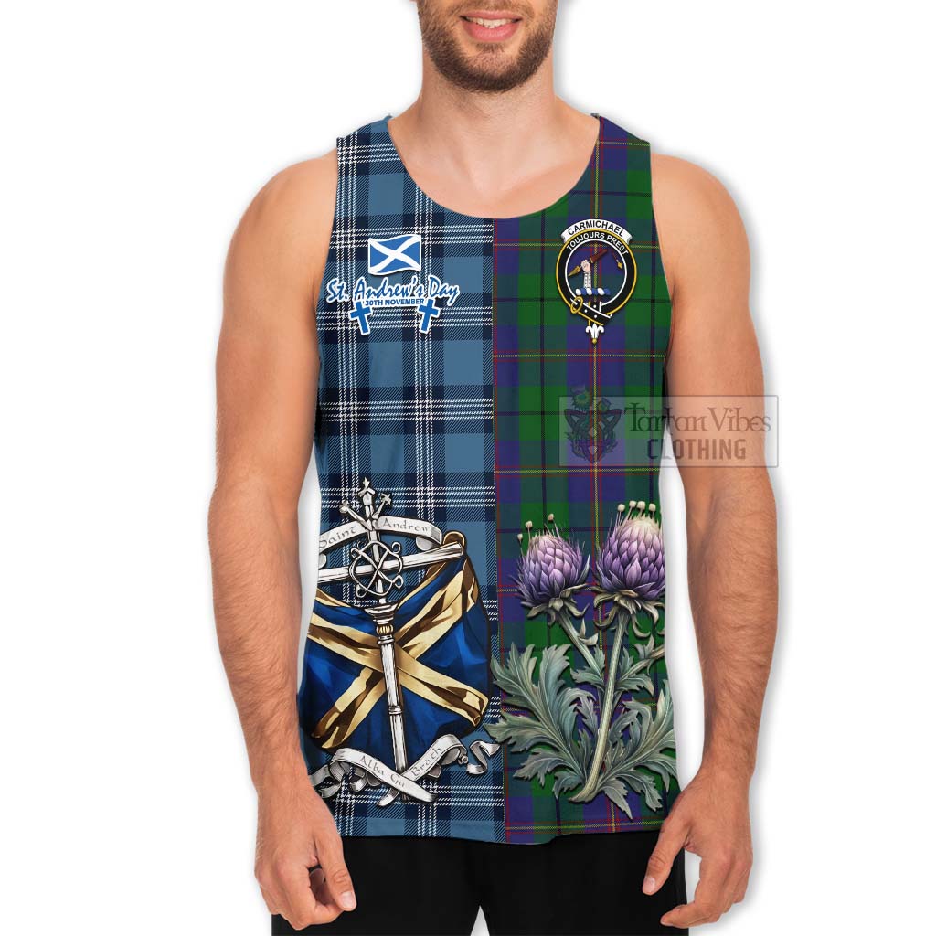 Tartan Vibes Clothing Carmichael Tartan Men's Tank Top Happy St. Andrew's Day Half Tartan Style