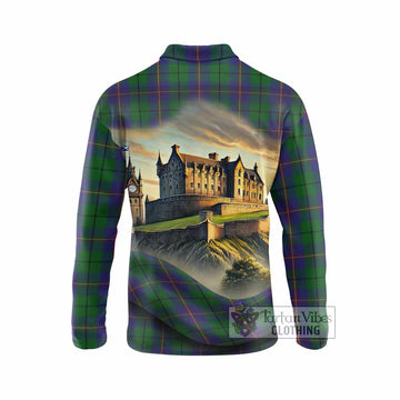 Carmichael Tartan Family Crest Long Sleeve Polo Shirt with Scottish Ancient Castle Style - Tartan Vibes Clothing