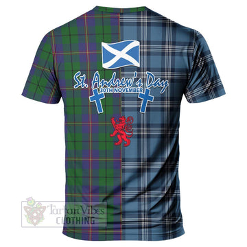 Carmichael Tartan T-Shirt Happy St. Andrew's Day Half Tartan Style