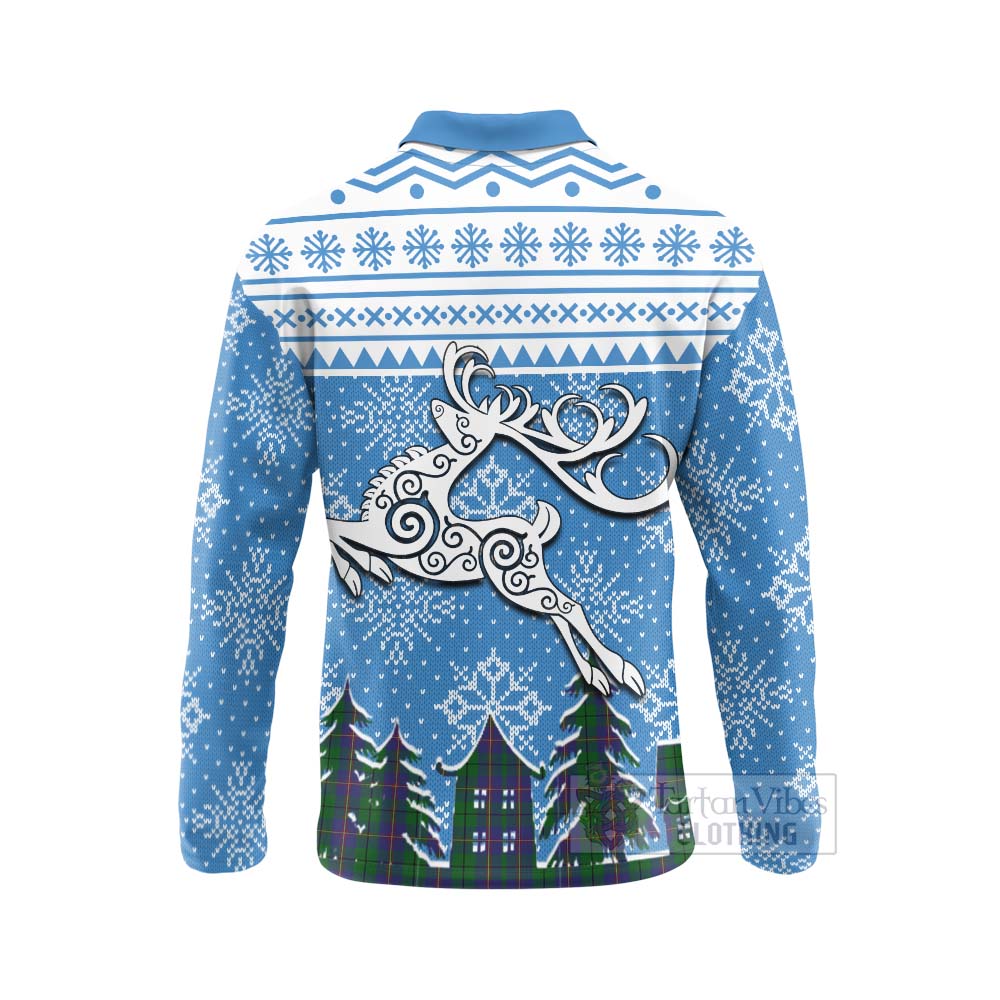 Tartan Vibes Clothing Carmichael Clan Christmas Long Sleeve Polo Shirt Celtic Reindeer Style