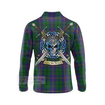 Carmichael Tartan Long Sleeve Polo Shirt with Family Crest Celtic Skull Style - Tartan Vibes Clothing