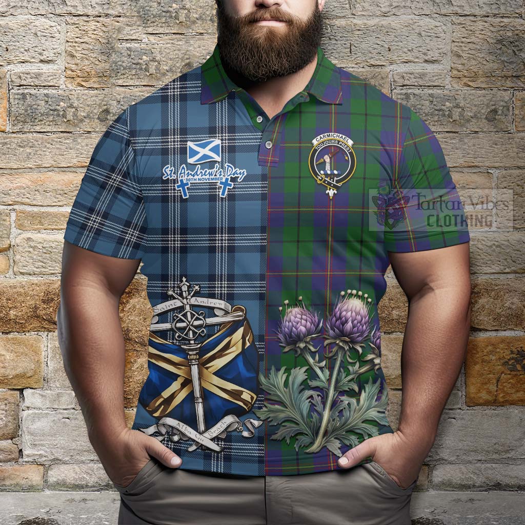 Tartan Vibes Clothing Carmichael Tartan Polo Shirt Happy St. Andrew's Day Half Tartan Style