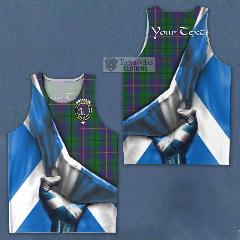 Tartan Vibes Clothing Carmichael Tartan Men's Tank Top with Family Crest Scotland Patriotic Style