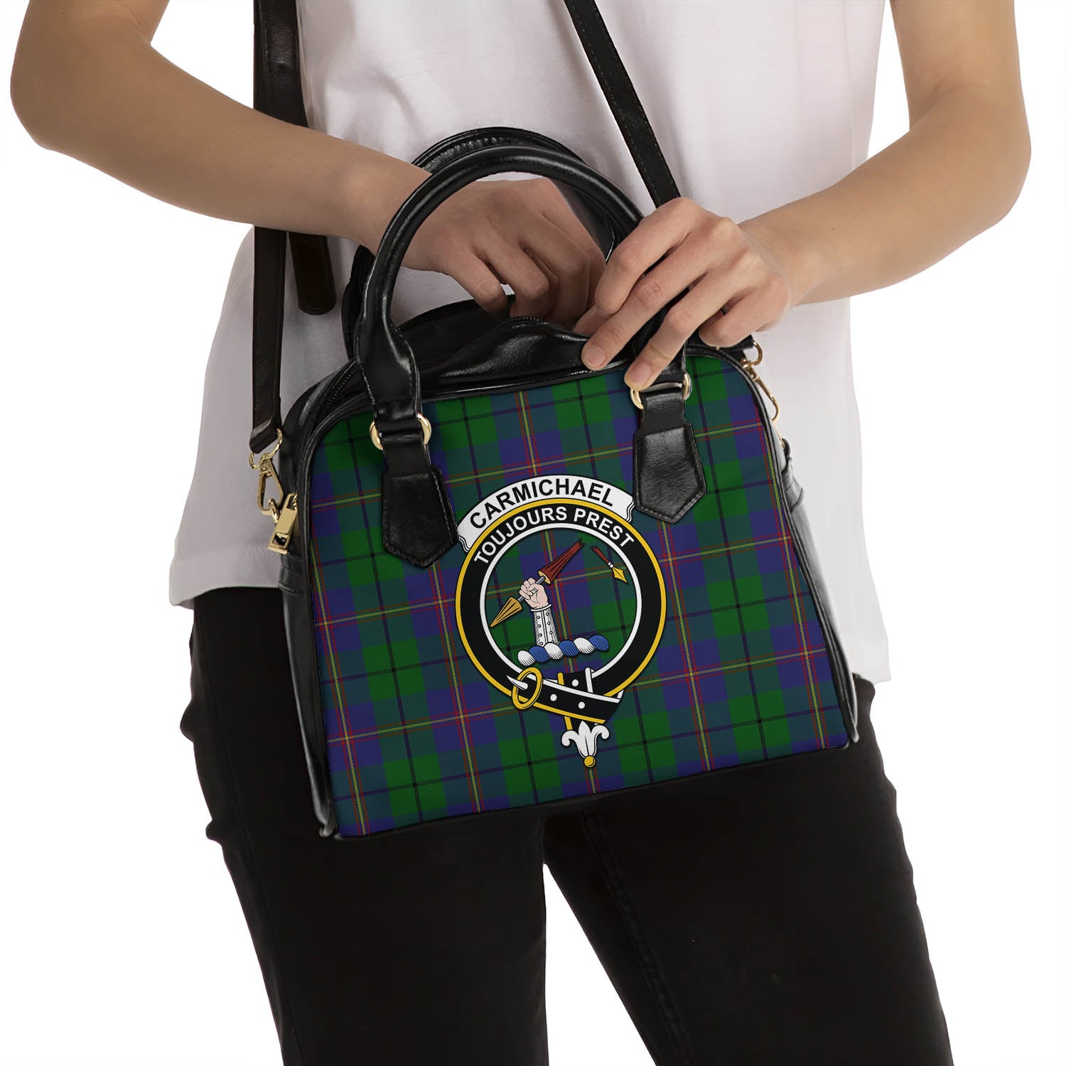 Carmichael Tartan Shoulder Handbags with Family Crest - Tartanvibesclothing