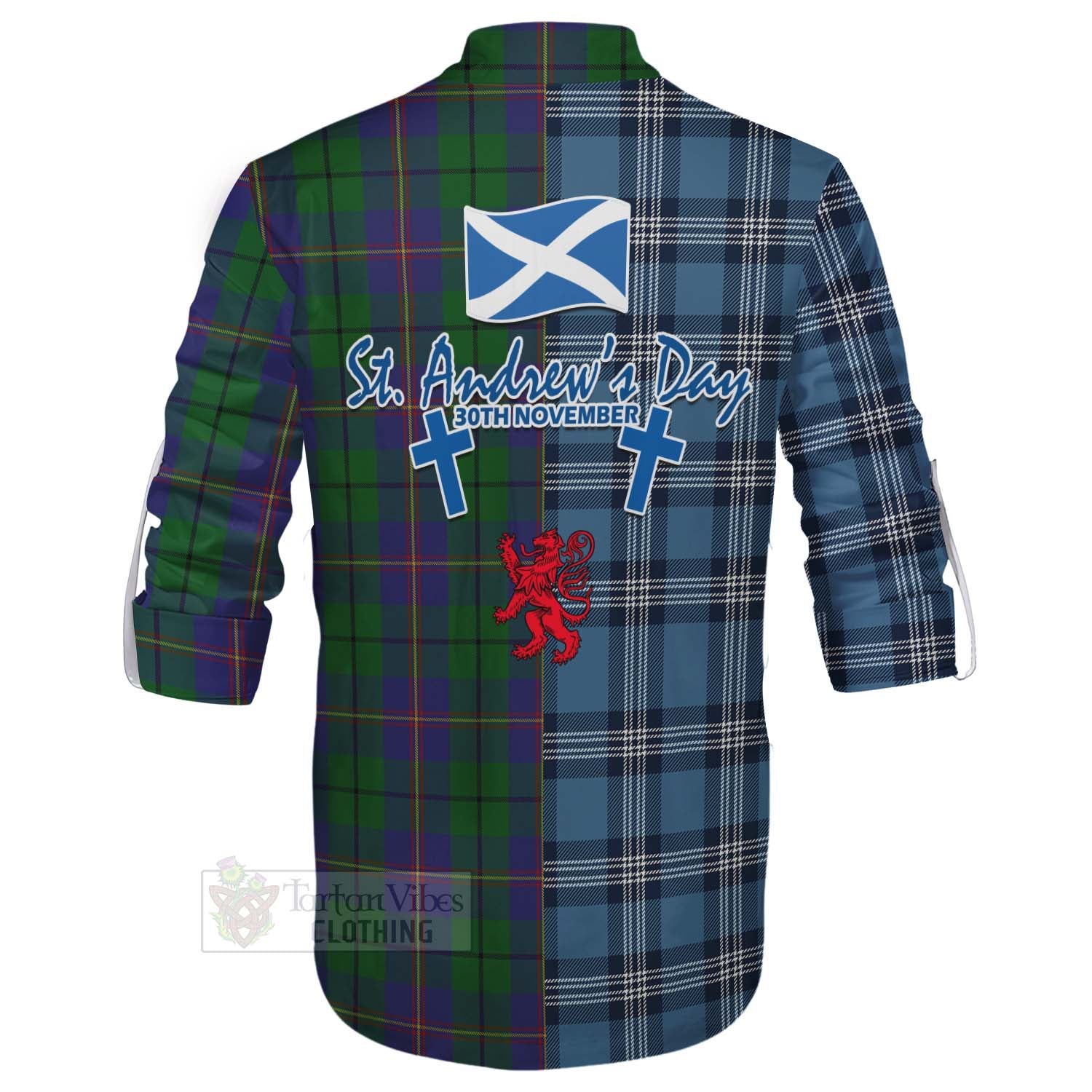 Tartan Vibes Clothing Carmichael Tartan Ghillie Kilt Shirt Happy St. Andrew's Day Half Tartan Style