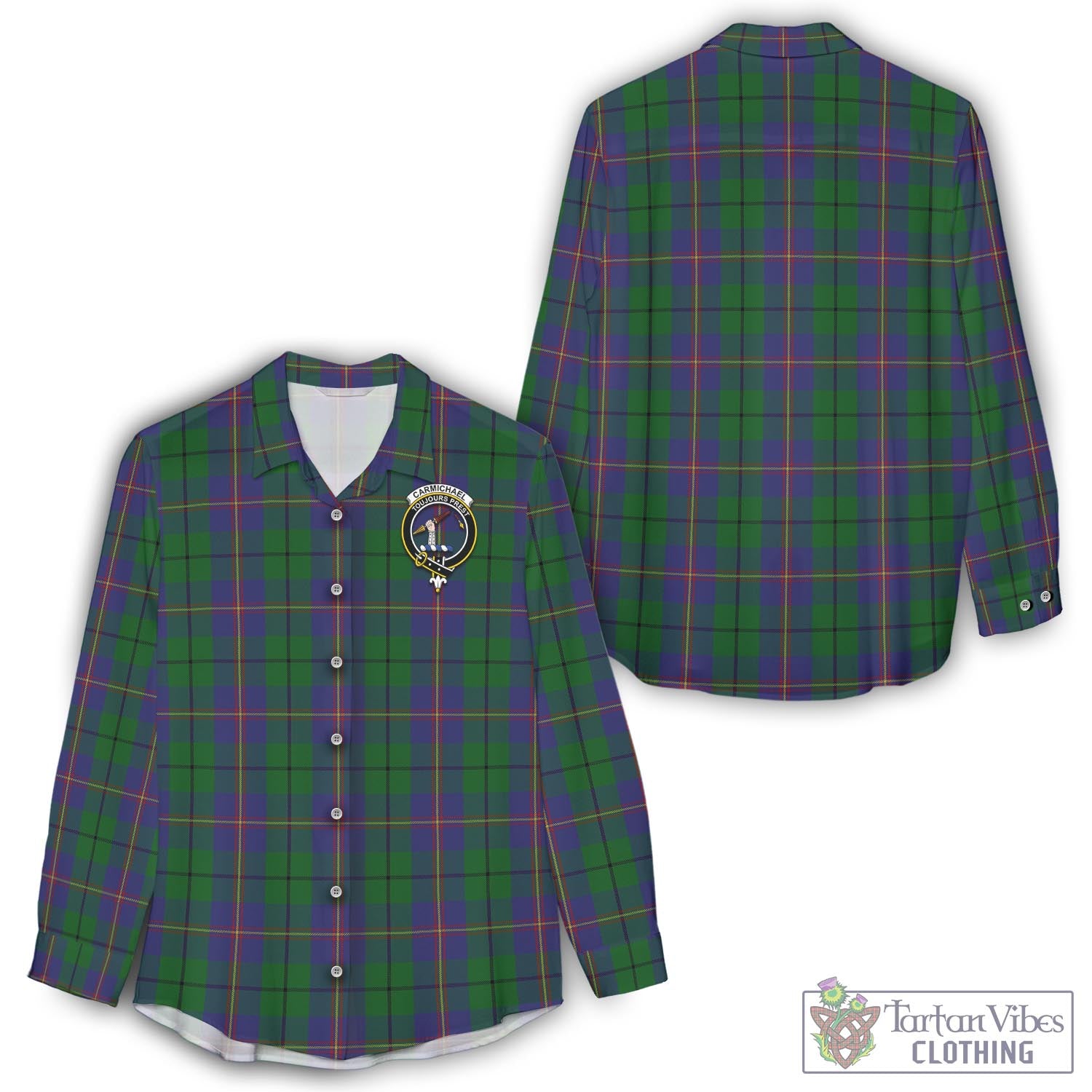 Tartan Vibes Clothing Carmichael Tartan Womens Casual Shirt with Family Crest