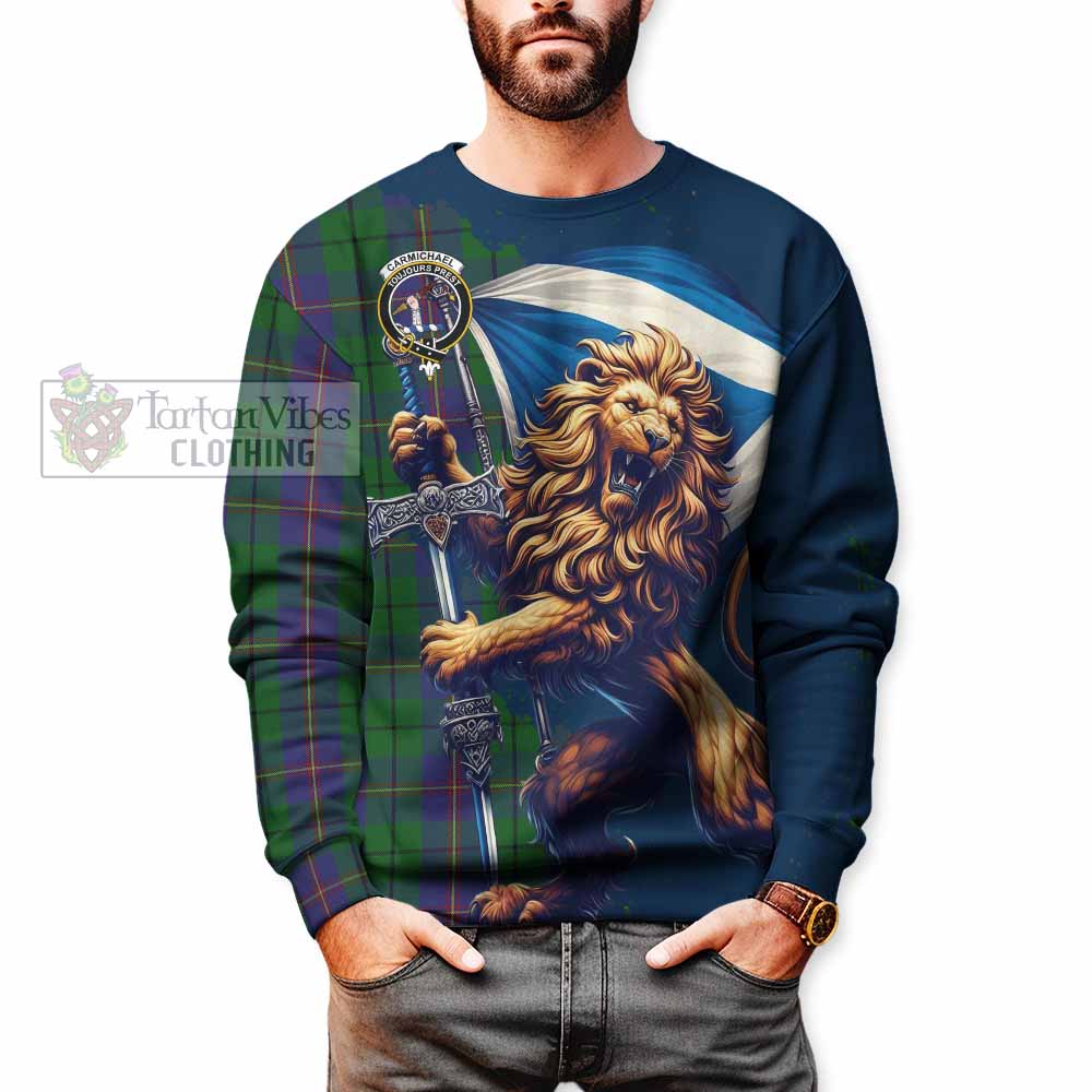 Tartan Vibes Clothing Carmichael Tartan Family Crest Sweatshirt with Scottish Majestic Lion