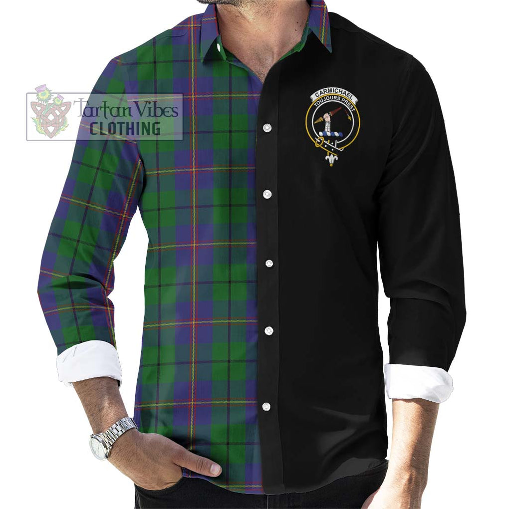 Carmichael Tartan Long Sleeve Button Shirt with Family Crest and Half Of Me Style - Tartanvibesclothing Shop