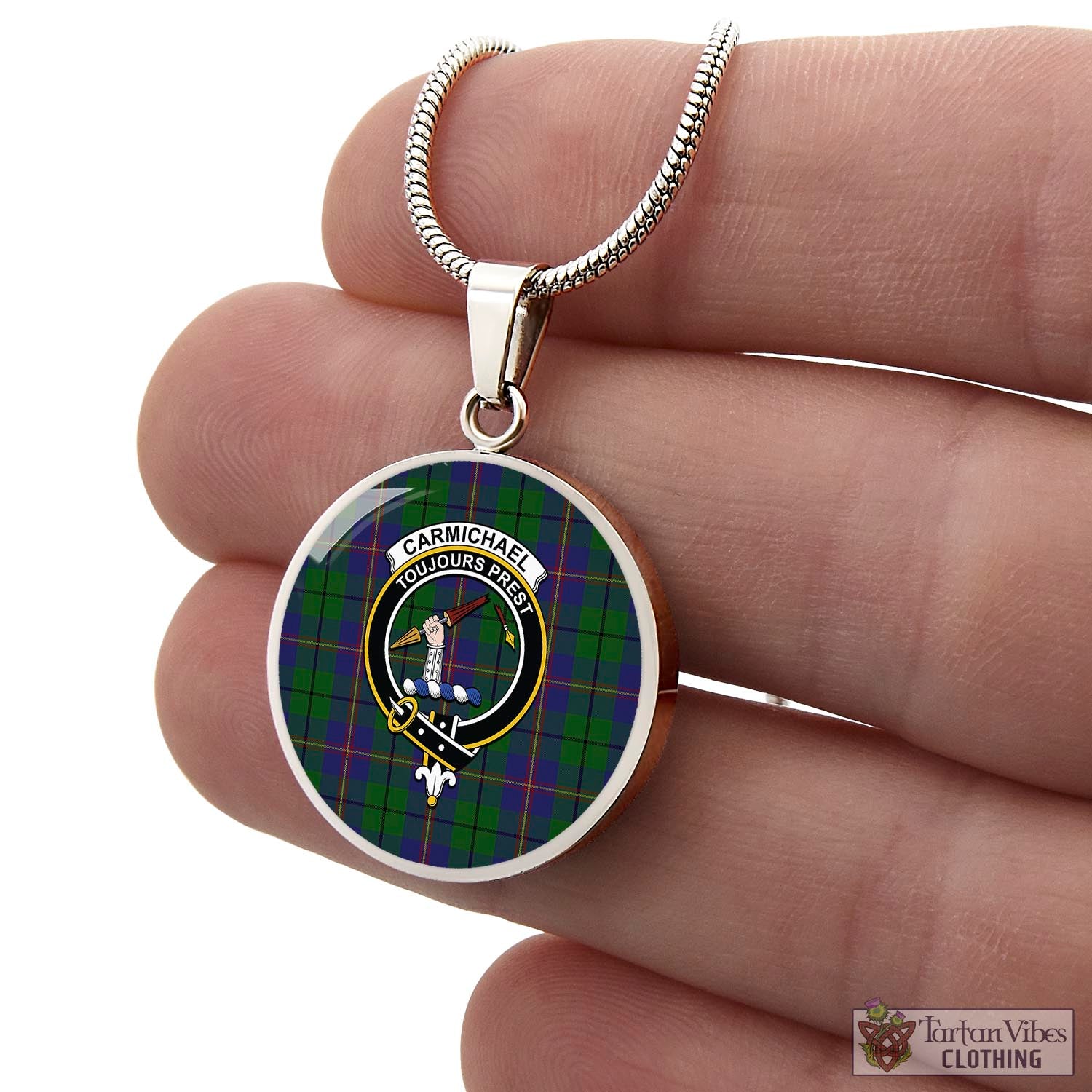 Tartan Vibes Clothing Carmichael Tartan Circle Necklace with Family Crest