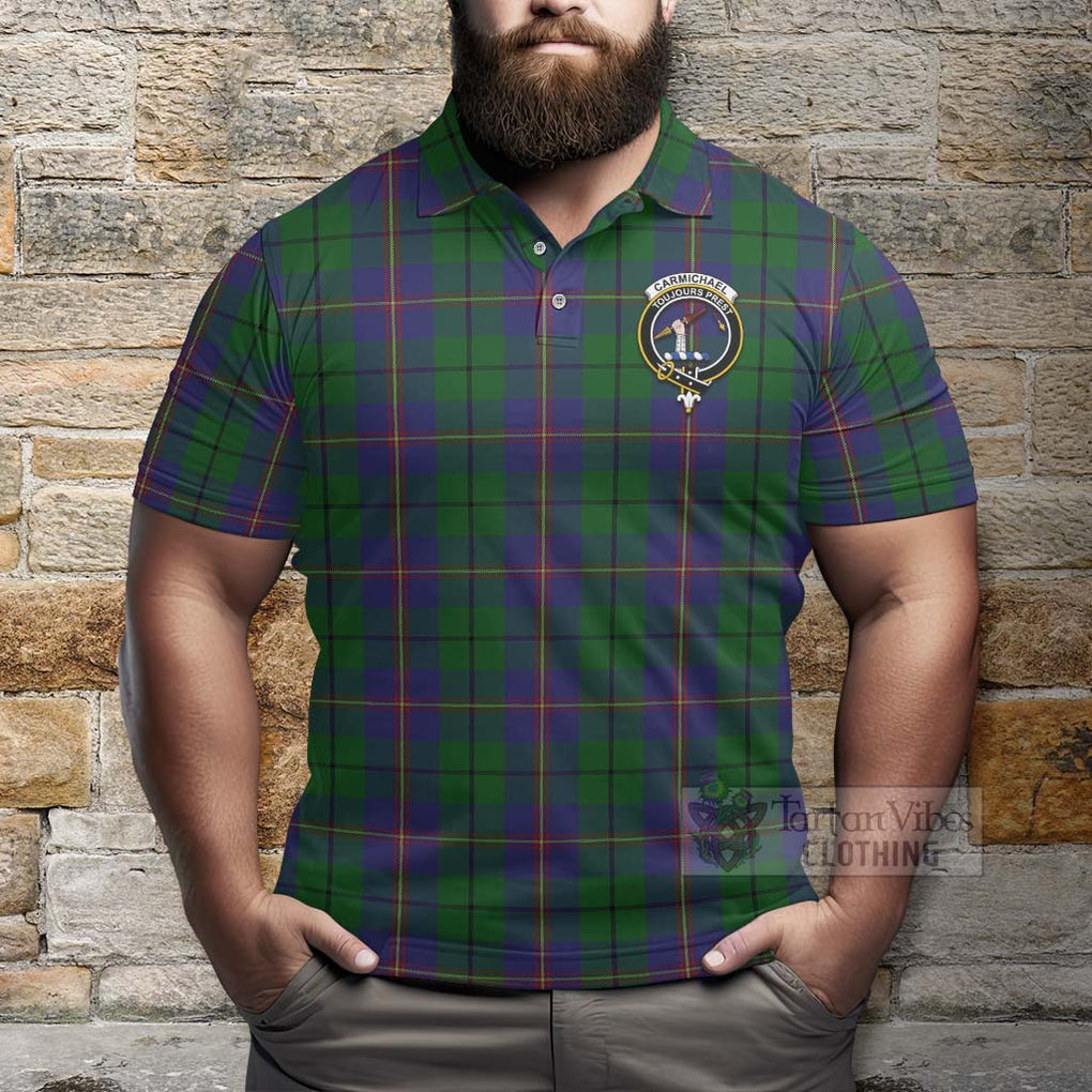 Tartan Vibes Clothing Carmichael Tartan Polo Shirt with Family Crest Celtic Skull Style