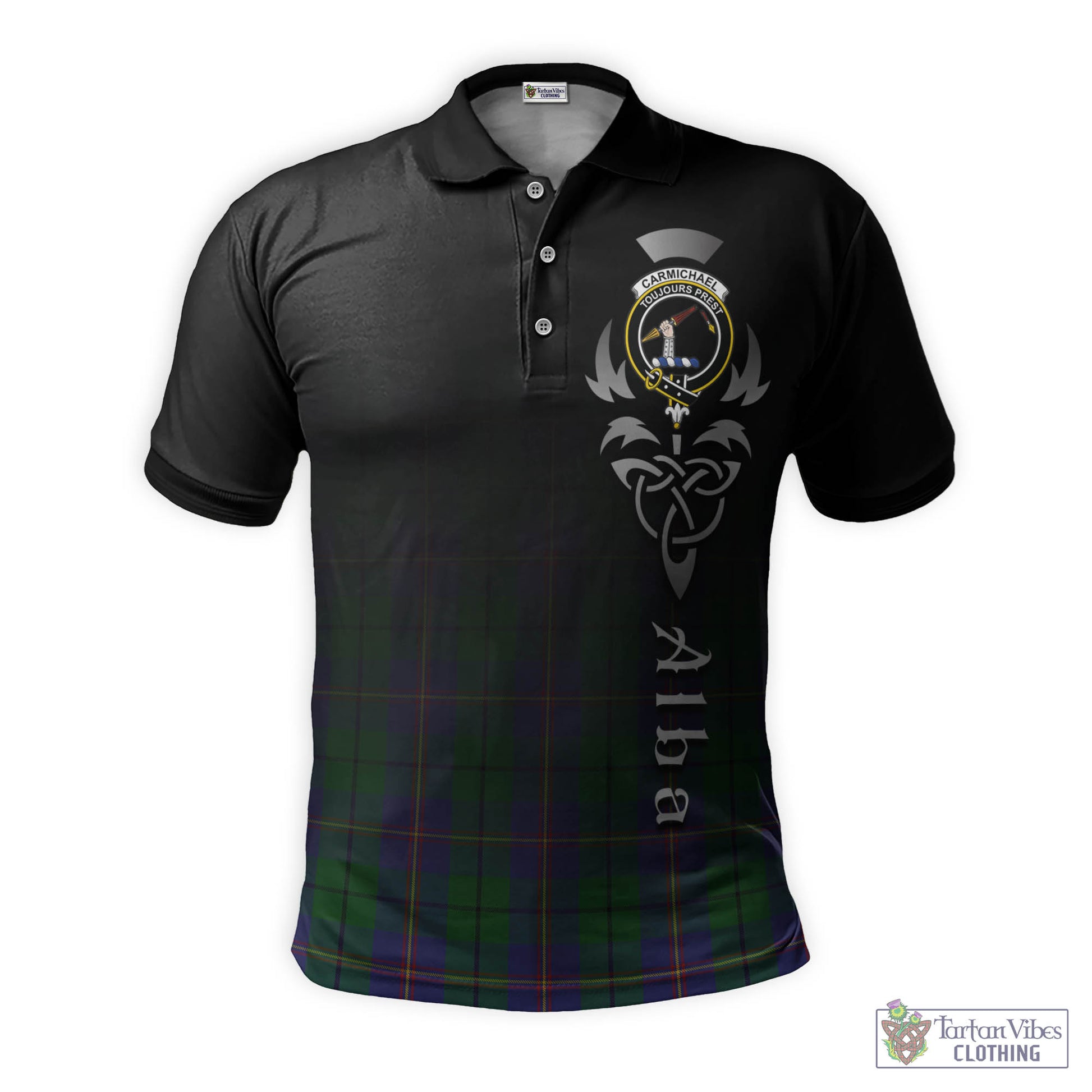 Tartan Vibes Clothing Carmichael Tartan Polo Shirt Featuring Alba Gu Brath Family Crest Celtic Inspired