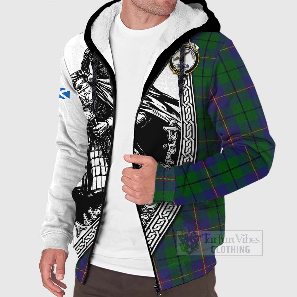 Tartan Vibes Clothing Carmichael Tartan Clan Crest Sherpa Hoodie with Highlander Warrior Celtic Style