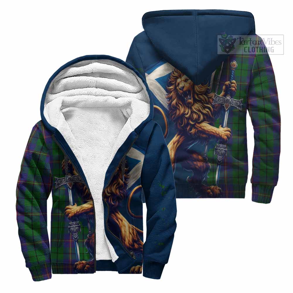 Tartan Vibes Clothing Carmichael Tartan Family Crest Sherpa Hoodie with Scottish Majestic Lion