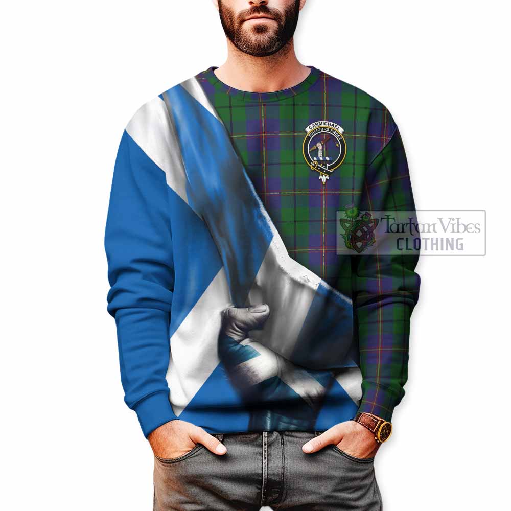 Tartan Vibes Clothing Carmichael Tartan Sweatshirt with Family Crest Scotland Patriotic Style