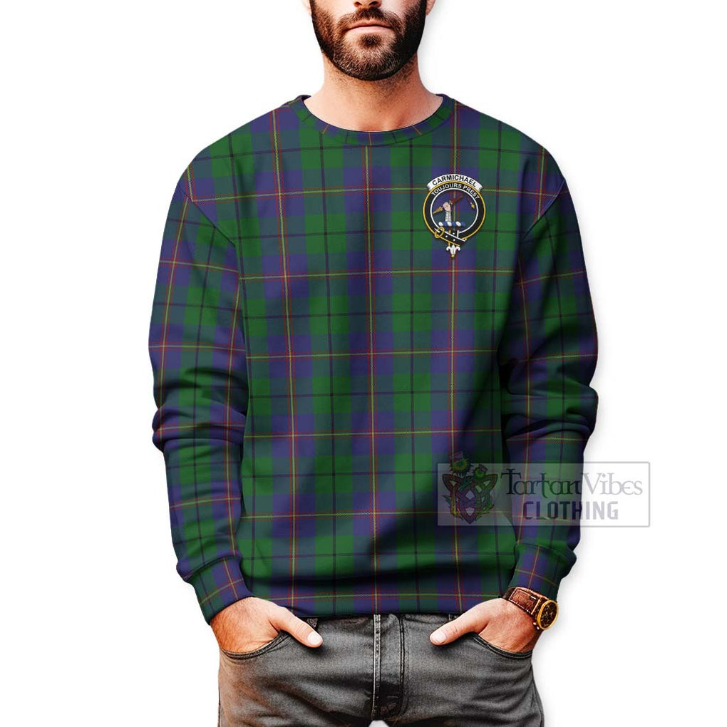 Tartan Vibes Clothing Carmichael Tartan Sweatshirt with Family Crest Celtic Skull Style