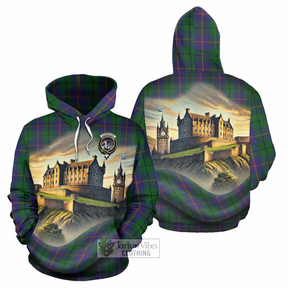 Carmichael Tartan Family Crest Hoodie with Scottish Ancient Castle Style - Tartan Vibes Clothing