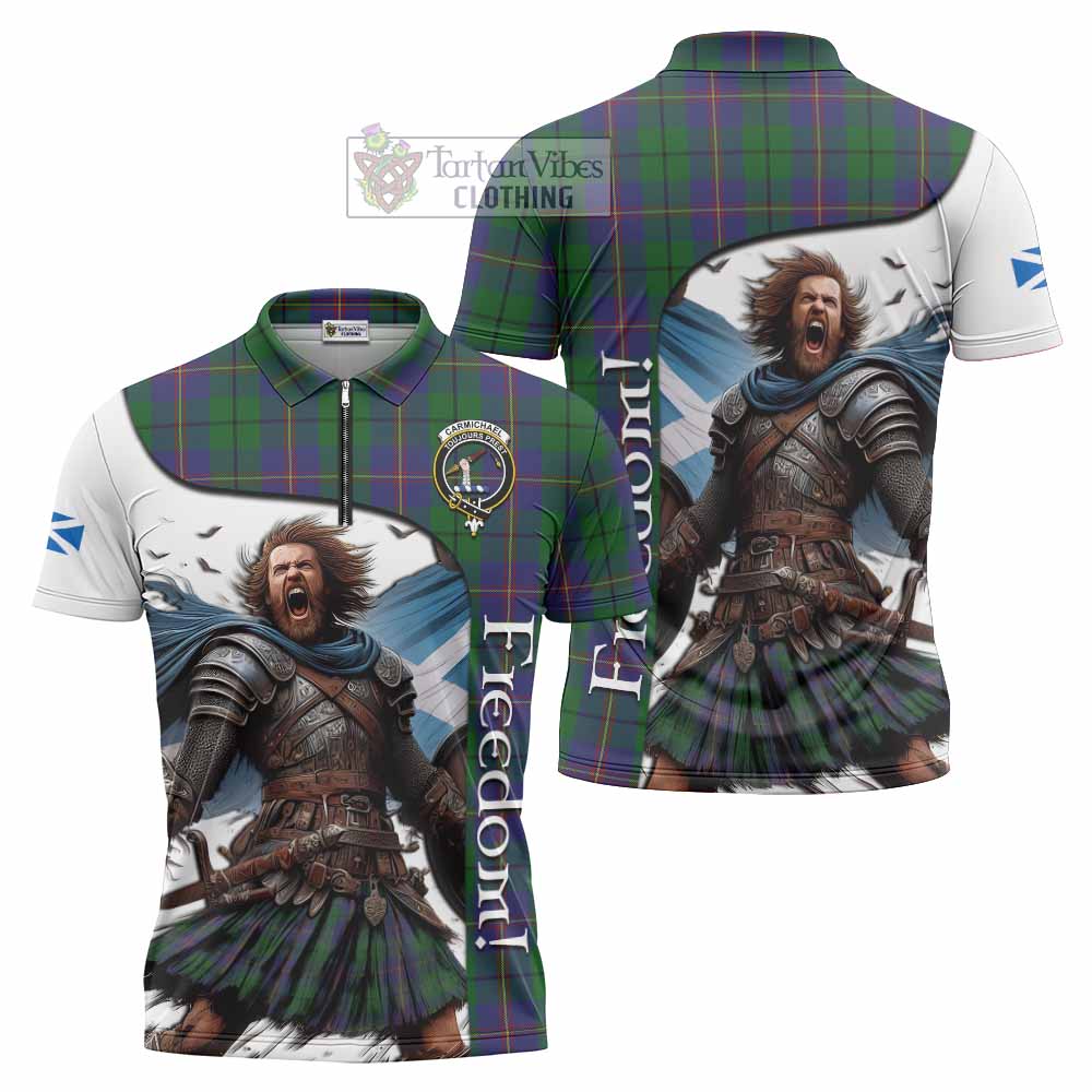 Tartan Vibes Clothing Carmichael Crest Tartan Zipper Polo Shirt Inspired by the Freedom of Scottish Warrior