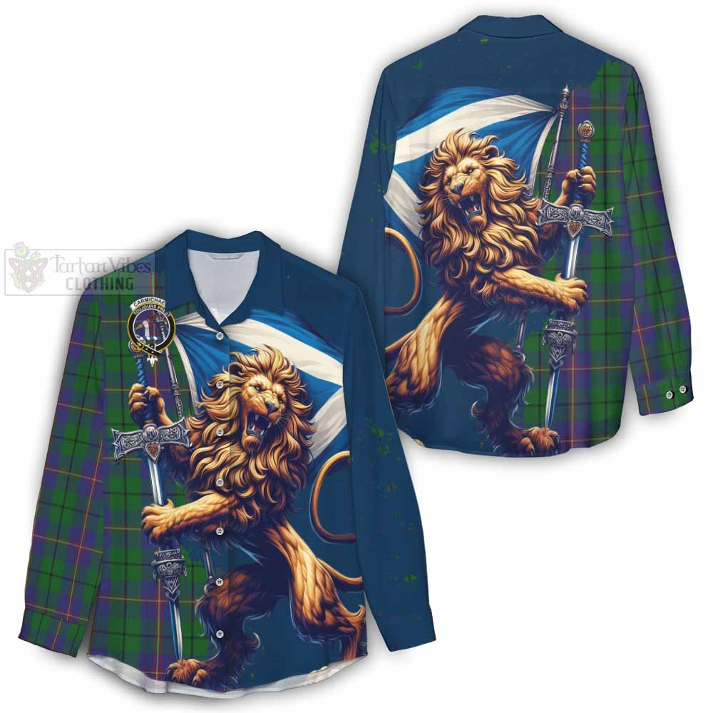 Tartan Vibes Clothing Carmichael Tartan Family Crest Women's Casual Shirt with Scottish Majestic Lion