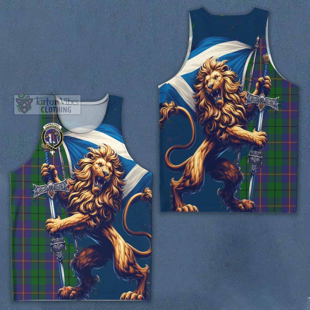 Tartan Vibes Clothing Carmichael Tartan Family Crest Men's Tank Top with Scottish Majestic Lion