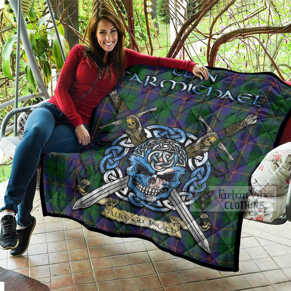 Tartan Vibes Clothing Carmichael Tartan Quilt with Celtic Skull Alba Gu Brath Style