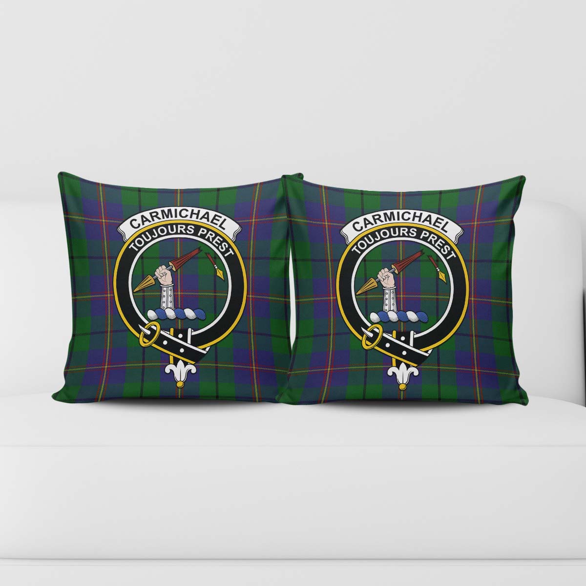 Carmichael Tartan Pillow Cover with Family Crest - Tartanvibesclothing