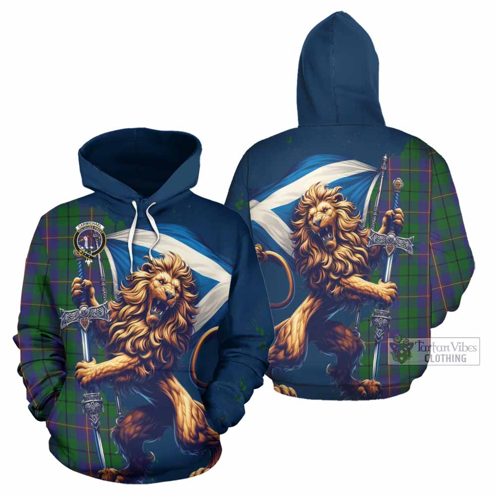 Carmichael Tartan Family Crest Hoodie with Scottish Majestic Lion - Tartan Vibes Clothing