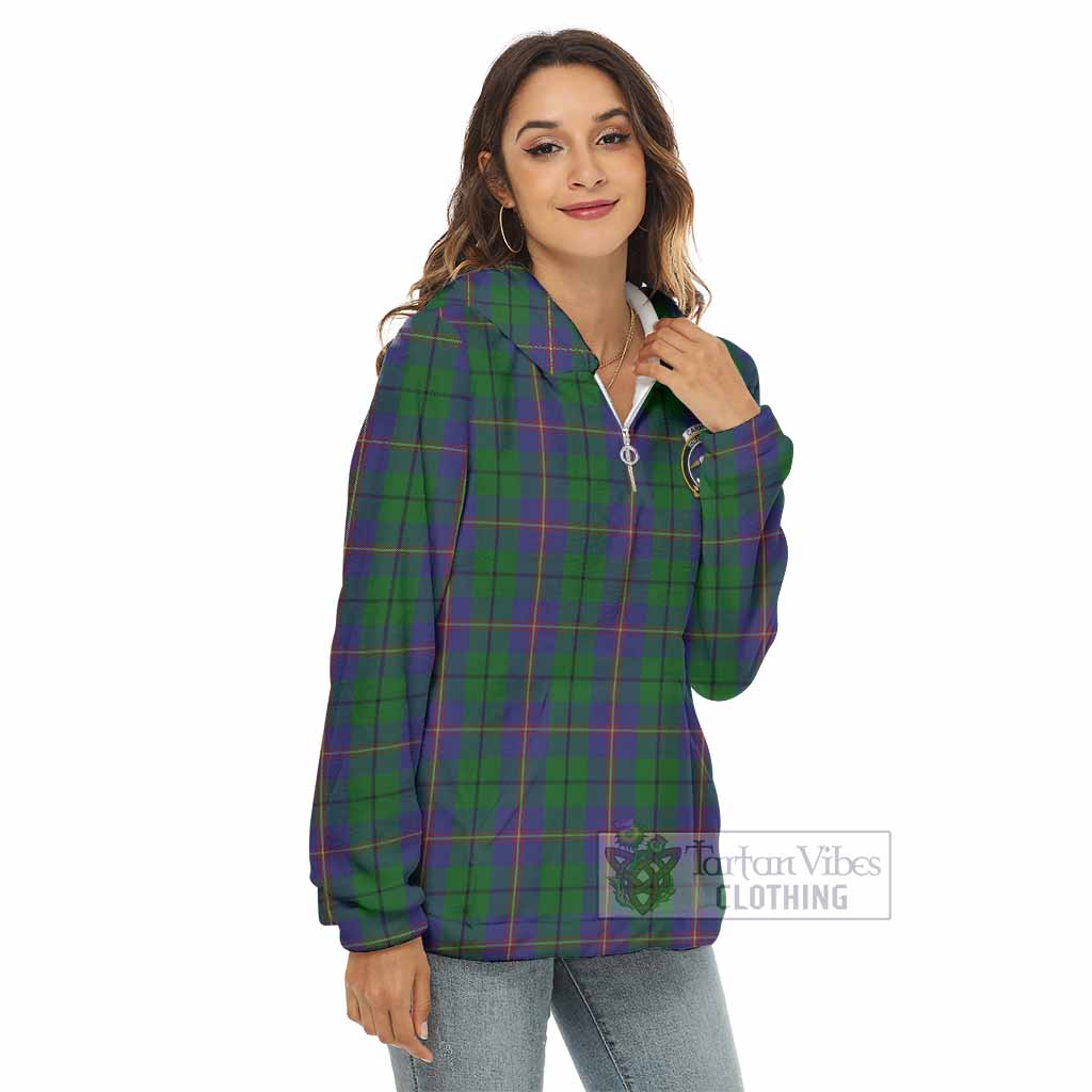 Tartan Vibes Clothing Carmichael Tartan Crest Women's Borg  Half Zip Fleece Hoodie